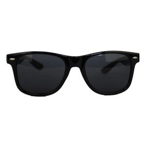 May include: Black plastic sunglasses with dark lenses.