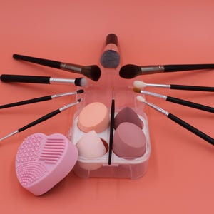 Goat Hair Makeup Brush Set | Makeup Sponge Set | Brush Cleaner | Travel Makeup Brush | Makeup Artist Tools | Cosmetic | Beauty Tool