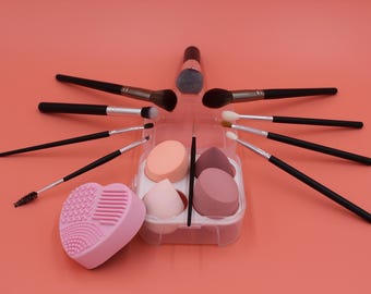 Goat Hair Makeup Brush Set | Makeup Sponge Set | Brush Cleaner | Travel Makeup Brush | Makeup Artist Tools | Cosmetic | Beauty Tool
