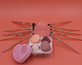 Goat Hair Makeup Brush Set | Makeup Sponge Set | Brush Cleaner | Travel Makeup Brush | Makeup Artist Tools | Cosmetic | Beauty Tool