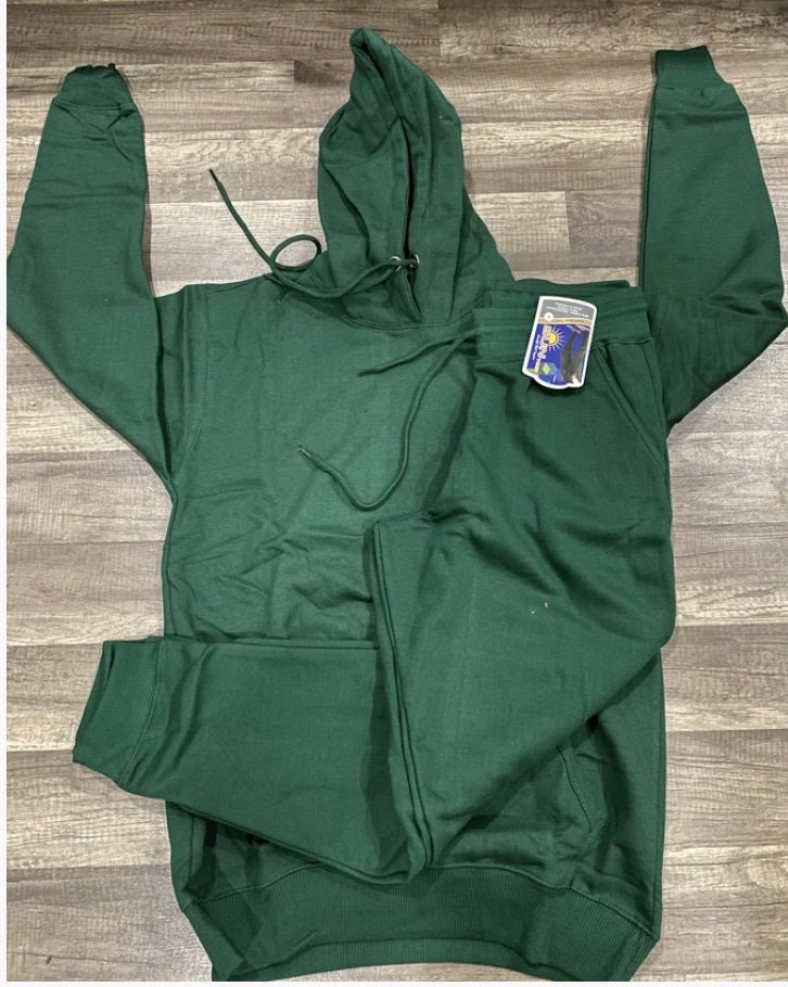 green hoodie and joggers