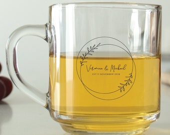 24 pcs - Personalized Morning Mug - Elegant Floral Monogram - Unique Personalized Coffee Mug - Custom Favors - Morning Glass Mug - DGN254