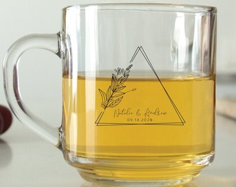 24 pcs - Personalized Morning Mug - Elegant Triangle Monogram - Unique Personalized Coffee Mug - Custom Favors - Morning Glass Mug - DGN256
