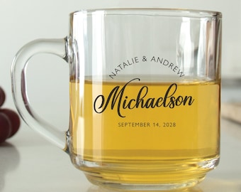 24 pcs - Personalized Morning Mug - Script Monogram Glass Favors - Unique Personalized Coffee Mug - Custom Favors - Morning Glass Mug-DGN242