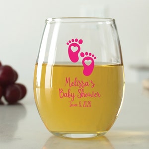 24 pcs - Personalized 9 oz. Stemless Wine Glass - Love Baby Feet - Unique Personalized Stemless Wine Glass - Cute Baby Shower Favors -DGN198