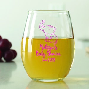 24 pcs - Personalized 9 oz. Stemless Wine Glass - Baby Elephant - Unique Personalized Stemless Wine Glass - Cute Baby Shower Favors - DGN141