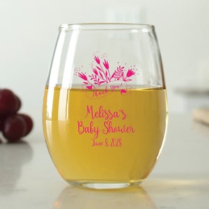 24 pcs - Personalized 9 oz. Stemless Wine Glass - Thank You - Unique Personalized Stemless Wine Glass - Cute Baby Shower Favors -DGN186