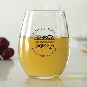24 pcs - Personalized 9 oz. Stemless Wine Glass - Monogram Glass Favors - Unique Personalized Stemless Wine Glass - Wedding Favors - DGN235