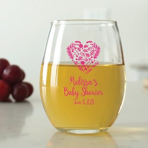 24 pcs - Personalized 9 oz. Stemless Wine Glass - Hello Baby! - Unique Personalized Stemless Wine Glass - Cute Baby Shower Favors - DGN176