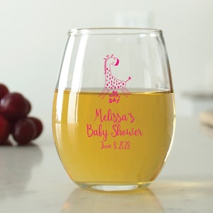 24 pcs - Personalized 9 oz. Stemless Wine Glass - Oh Happy Day - Unique Personalized Stemless Wine Glass - Cute Baby Shower Favors - DGN175