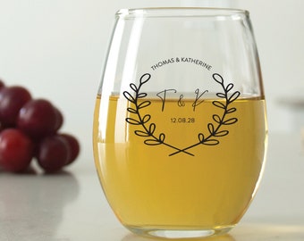 24 pcs - Personalized 9 oz. Stemless Wine Glass -Monogram Wedding Glasses - Unique Personalized Stemless Wine Glass -Wedding Favors - DGN210