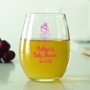 24 pcs - Personalized 9 oz. Stemless Wine Glass - Ballerina - Unique Personalized Stemless Wine Glass - Cute Baby Shower Favors - DGN150