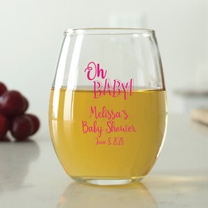 36pcs - Personalized 9 oz. Stemless Wine Glass - Oh, BABY! - Unique Personalized Stemless Wine Glass -Cute Baby Shower Favors - DGN166