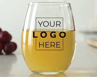 24 pcs - Personalized 9 oz. Stemless Wine Glass - Your Logo Here - Unique Personalized Stemless Wine Glass - Wedding Favors - Custom Logos
