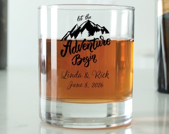 24 pcs - Personalized 10 oz. Rocks Glass - Let the Adventure Begin - Unique Personalized Island Rocks Glass - Wedding Favors - Gifts - DGN1