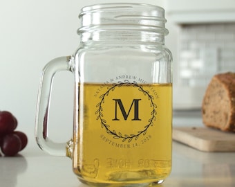 24 pcs - Personalized Mason Jar - Monogram Initial Wedding Favor - Unique Mason Mug - Wedding Favors-Gift Ideas-Mason Jar with Handle-DGN219