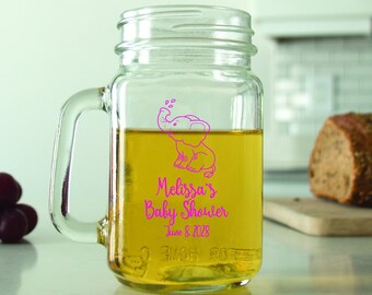 24 pcs - Personalized Mason Jar - Baby Elephant - Unique Mason Mug - Cute Baby Shower Favors - Gift Ideas - Mason Jar with Handle - DGN141