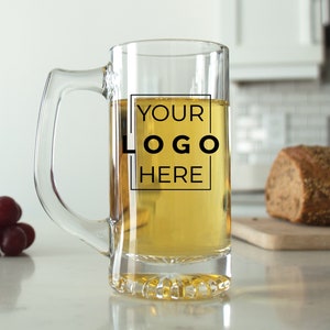 Printed 24 pcs - Personalized 12 oz. Beer Mug - Add Your Logo Here - Unique Personalized Beer Sports Mug - Anniversary Favors - Gift Ideas