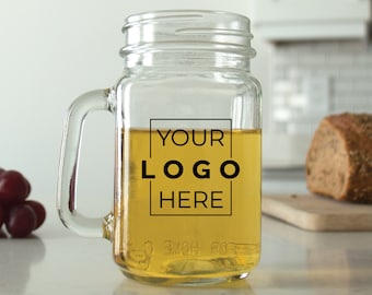 24 pcs - Personalized Mason Jar - Your Logo Here - Unique Mason Mug - Wedding Favors - Gift Ideas - Mason Jar with Handle - Party Favors