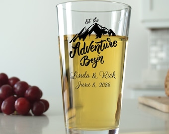 24 pcs - Personalized 16 oz. Pint Glass - Let the Adventure Begin - Unique Personalized Pint Glass - Wedding Favors - Gift Ideas - DGN1