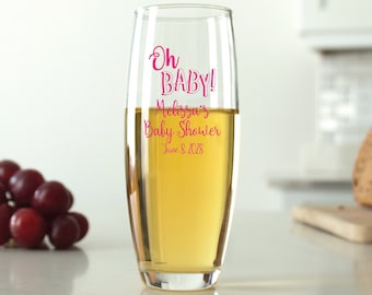 24 pcs - Personalized Stemless Champagne - Oh, BABY! - Unique Stemless Champagne Flute - Cute Baby Shower Favors - Gift Ideas - DGN166