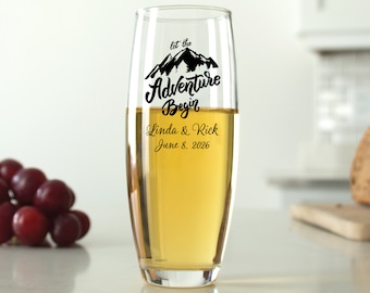 24 pcs - Personalized Stemless Champagne Flute - Let the Adventure Begin - Unique Stemless Champagne Flute - Wedding Favors - Gifts - DGN1