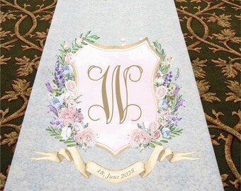 Personalized Wedding Aisle Runners - Elegant Floral Monogram with Names and Date Design - Entrance Format Plain White Entrance Aisle Runner