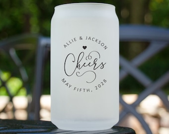 36 pcs - Personalized Frosted Can Shaped Glass - Cheers Monogram Favors - Unique Personalized Can Cooler - Wedding Favors Can Glass - DGN245