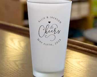 24 pcs - Personalized 16 oz. Frosted Pint Glass - Cheers Monogram Favors - Unique Personalized Pint Glass -Wedding Favors Gift Ideas- DGN245