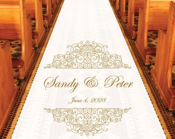 Personalized Wedding Aisle Runners - Wedding Elegant Damask Design Names and Date - Entrance Format Plain White Entrance Aisle Runner
