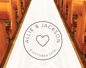 Personalized Wedding Aisle Runners - Wedding Open Heart Monogram Design Names and Date - Entrance Format - Plain White Entrance Aisle Runner