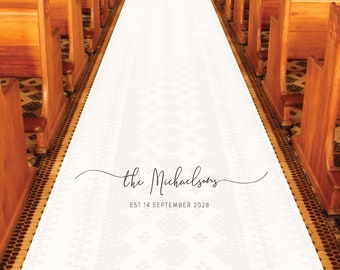 Personalized Wedding Aisle Runners - Wedding Fancy Script Monogram Design and Date - Entrance Format Plain White Entrance Aisle Runner