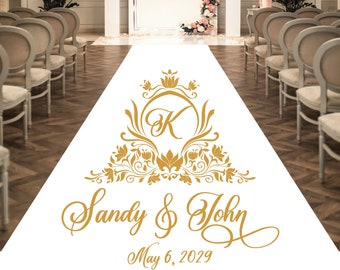 Personalized Wedding Aisle Runners - Wedding Elegant Scroll Design Names and Date - Entrance Format Plain White Entrance Aisle Runner Decor