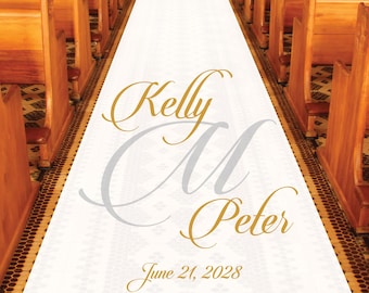 Personalized Wedding Aisle Runner - Fancy Initial Monogram Wedding Design Names and Date - Entrance Format Plain White Entrance Aisle Runner
