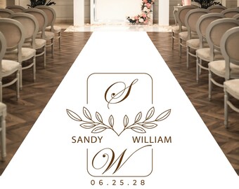 Personalized Wedding Aisle Runners - Wedding Classic Initials Monogram Design - Entrance Format Plain White Entrance Aisle Runner Decor