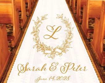 Personalized Wedding Aisle Runners - Elegant Wedding Royal Design Names and Date - Entrance Format Plain White Entrance Aisle Runner