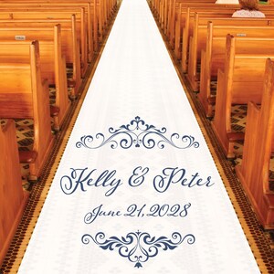 Personalized Wedding Aisle Runner - Simply Elegant Frame Wedding Design Names and Date - Entrance Format Plain White Entrance Aisle Runner