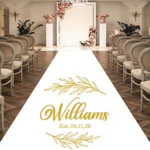 Personalized Wedding Aisle Runners - Wedding Ferns Modern Design Names, Date - Entrance Format Plain White Entrance Aisle Runner Decor