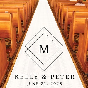 Personalized Wedding Aisle Runners - Wedding Elegant Diamond Design Initial Names and Date Entrance Format Plain White Entrance Aisle Runner