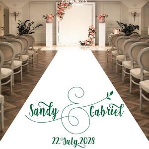 Personalized Wedding Aisle Runners - Wedding Garden Vine Modern Design Names, Date - Entrance Format Plain White Entrance Aisle Runner Decor