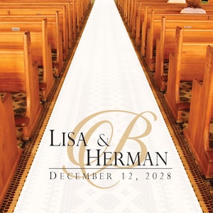 Personalized Wedding Aisle Runners - Elegant Initial Monogram with Names and Date Design - Entrance Format Plain White Entrance Aisle Runner