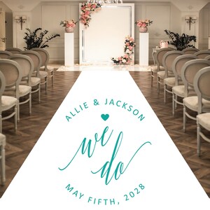 Personalized Wedding Ring Aisle Runner - We Do with Names and Date, Entrance Scroll Format Plain White Entrance Aisle Runner Decor