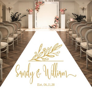 Personalized Wedding Aisle Runners - Wedding Minimalist Modern Design Names, Date - Entrance Format Plain White Entrance Aisle Runner Decor