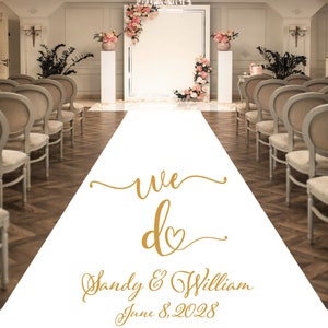 Personalized Wedding Aisle Runners - Wedding Fancy Script We Do with Names and Date, Entrance Format Plain White Entrance Aisle Runner Decor