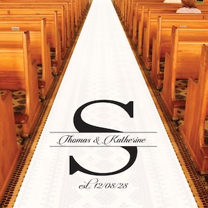 Personalized Wedding Aisle Runners - Wedding Initial Monogram Design Names and Date - Entrance Format Plain White Entrance Aisle Runner
