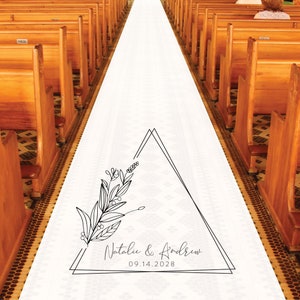 Personalized Wedding Aisle Runners - Wedding Triangle Vine Design Names and Date - Entrance Format Plain White Entrance Aisle Runner