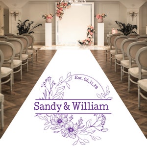 Personalized Wedding Aisle Runners - Wedding Garden Modern Design Names, Date - Entrance Format Plain White Entrance Aisle Runner Decor