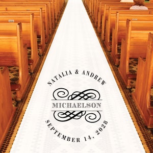 Personalized Wedding Aisle Runners - Fancy Wedding Scroll Design Names and Date - Entrance Format - Plain White Entrance Aisle Runner