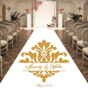 Personalized Wedding Aisle Runners - Wedding Elegant Damask Design Names and Date - Entrance Format Plain White Entrance Aisle Runner Decor