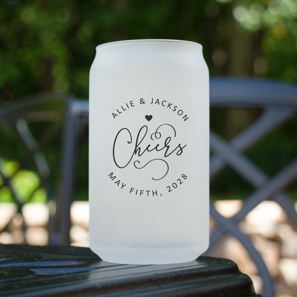 36 pcs - Personalized Frosted Can Shaped Glass - Cheers Monogram Favors - Unique Personalized Can Cooler - Wedding Favors Can Glass - DGN245